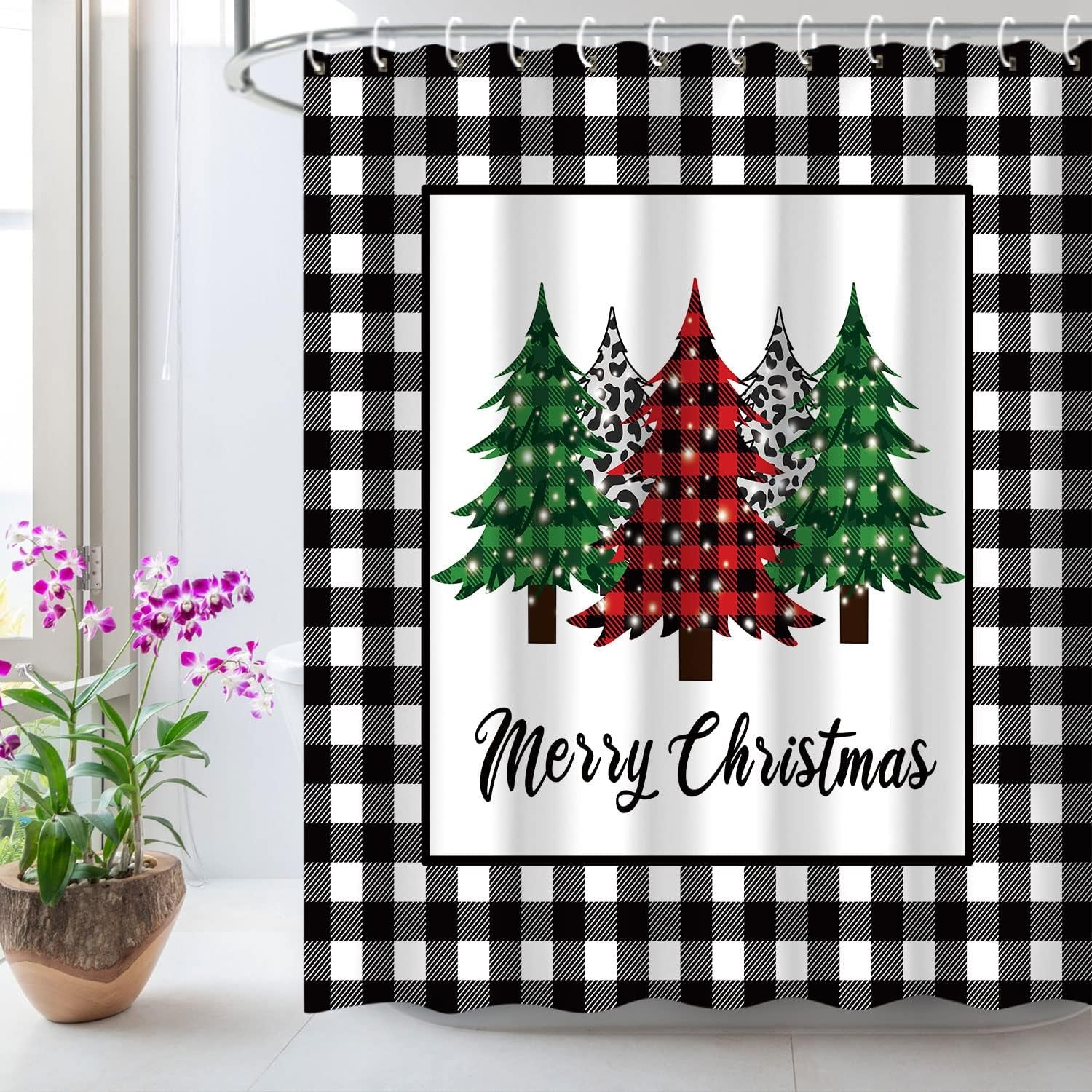 Merry Xmas Tree Bathroom Decor, 72''W X 72''H