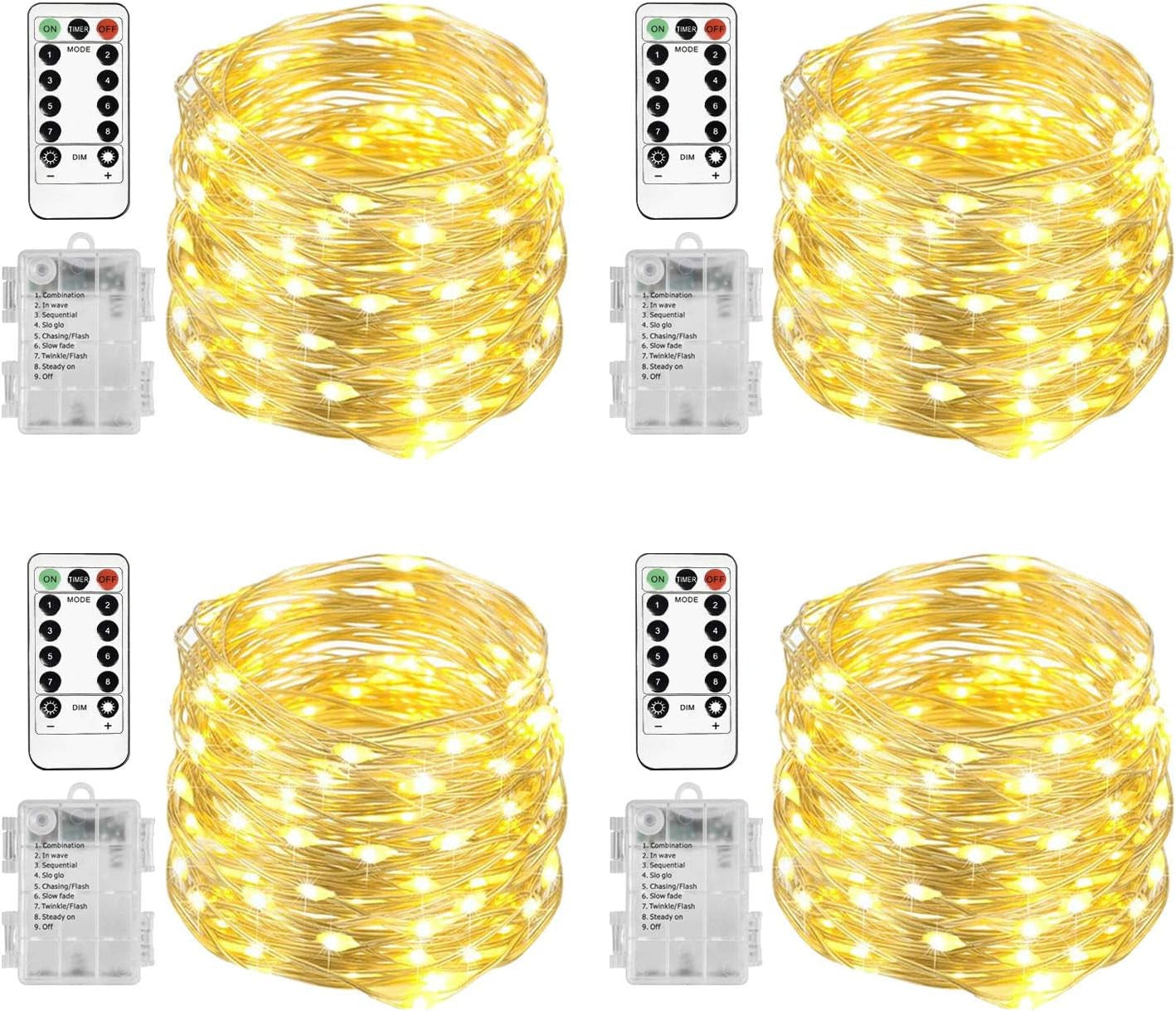 Homemory 4 Pack 20 Ft 60 LED Fairy Lights