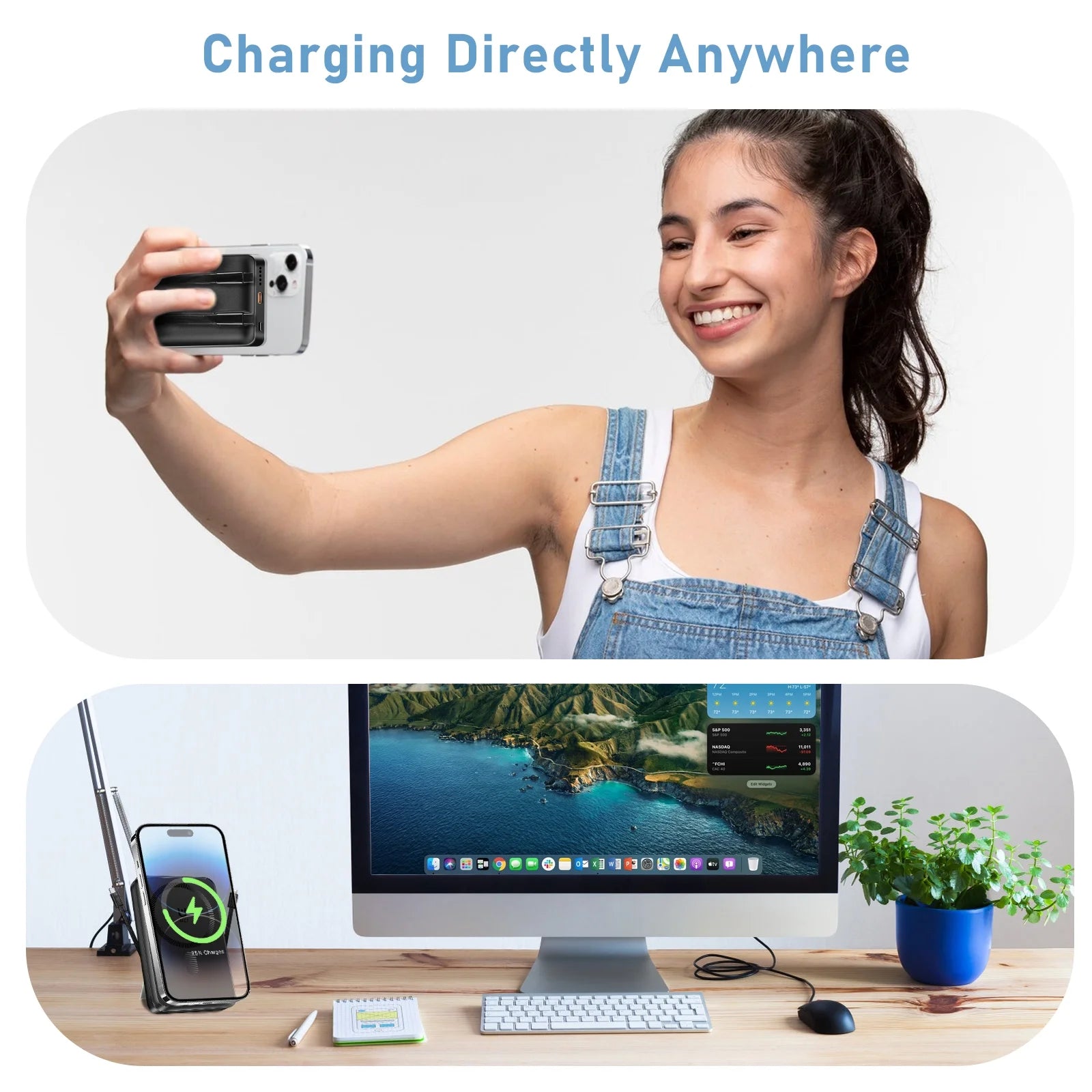 Magnetic Portable Charger, 10000Mah Magsafe Power Bank with Built in USB-C & Lighting Cable