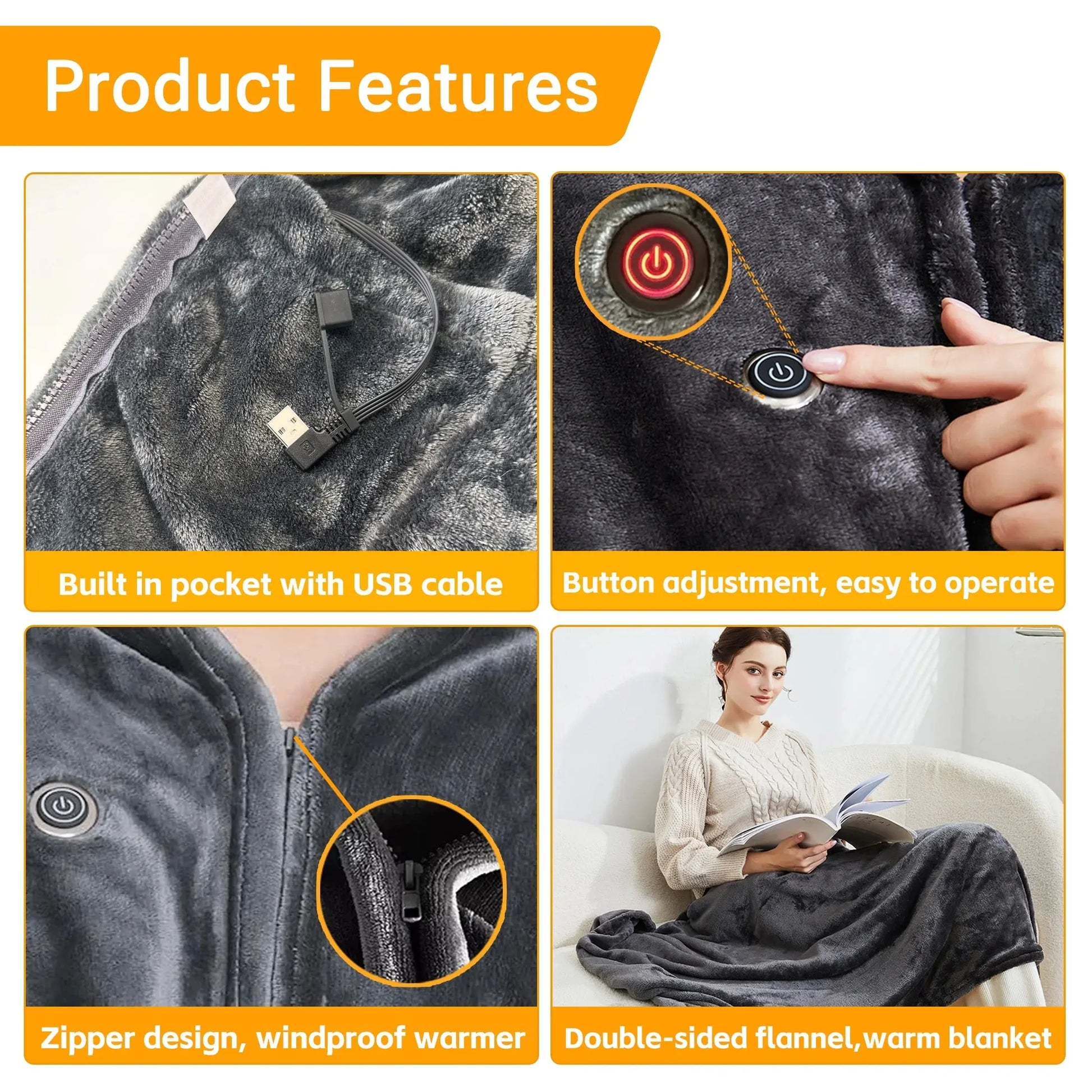 Electric Heated Blanket Portable USB Washable