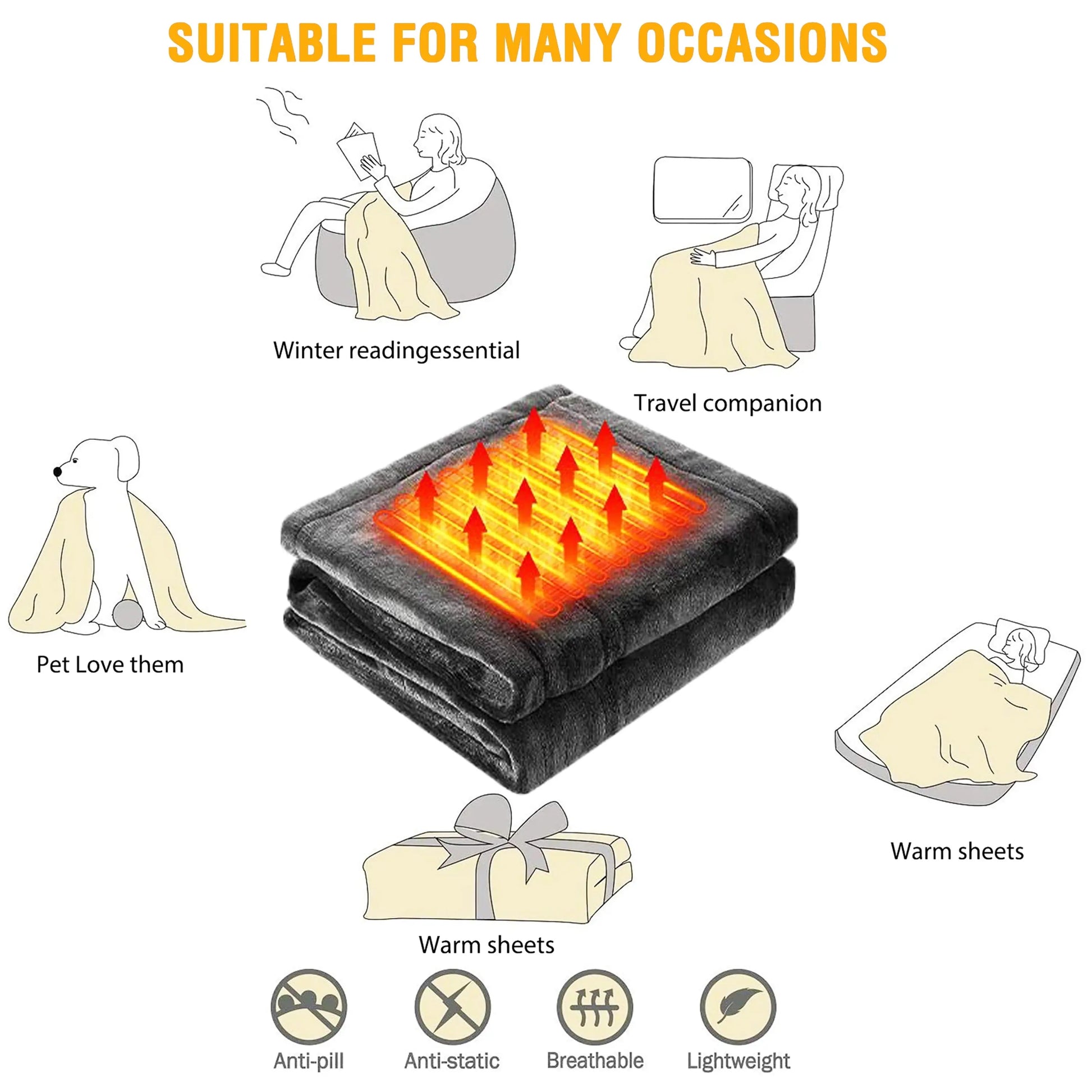 Electric Heated Blanket Portable USB Washable