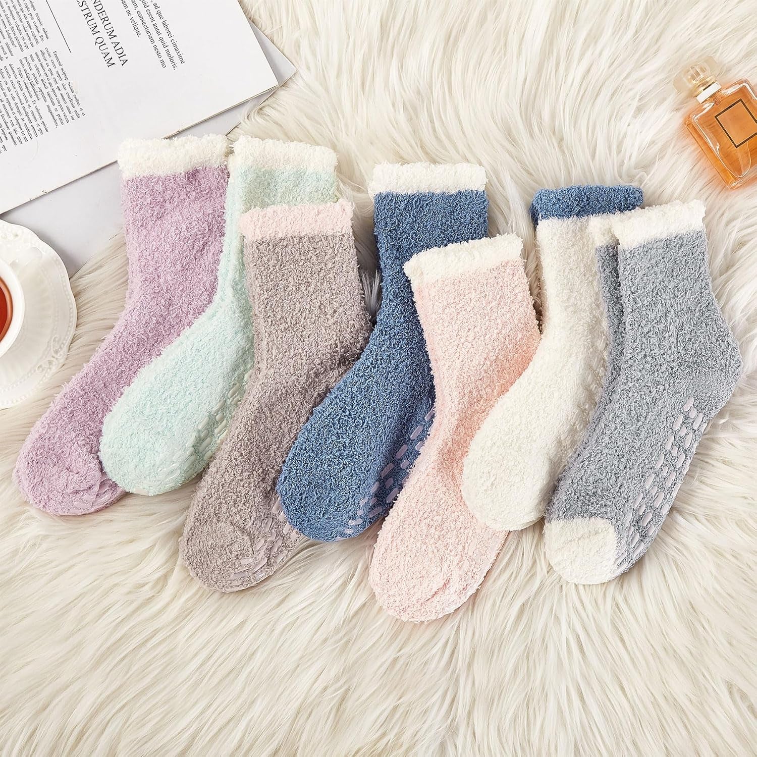 Zando Women'S Fuzzy Slipper Socks - Warm, Fluffy, Cozy Crew Socks for Winter