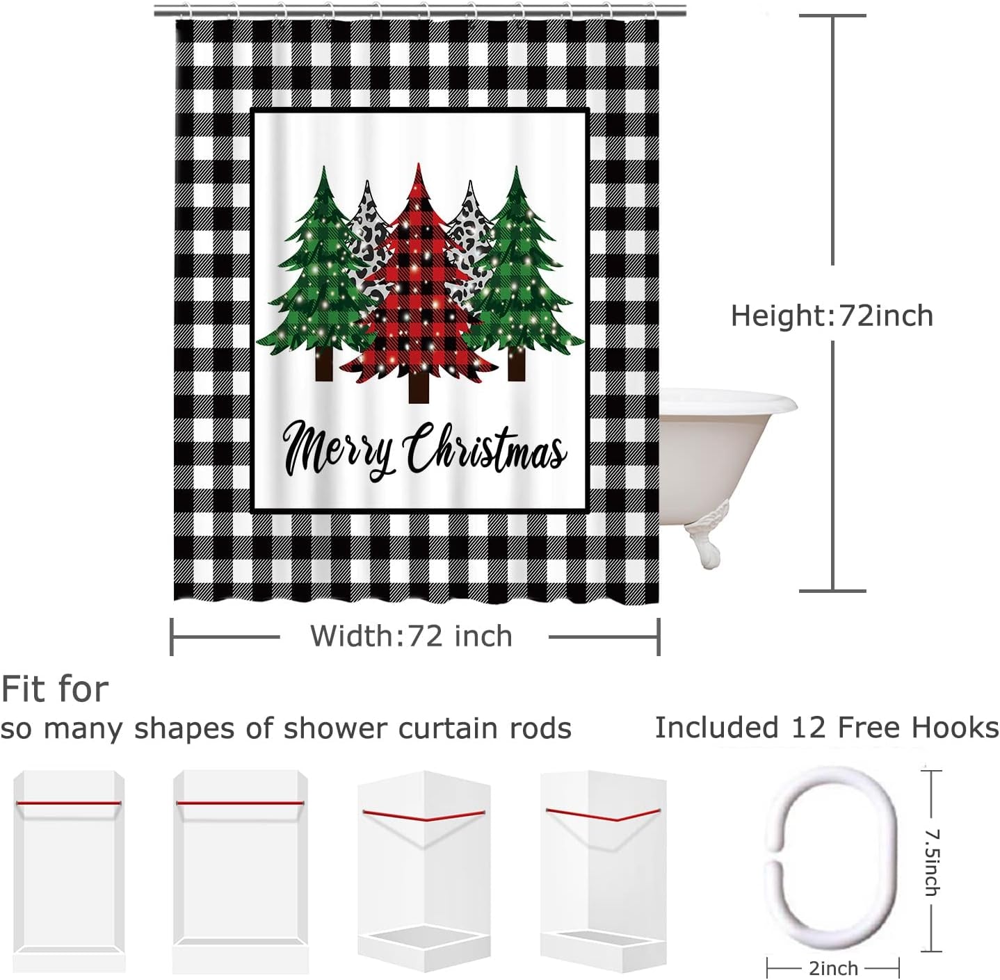 Merry Xmas Tree Bathroom Decor, 72''W X 72''H
