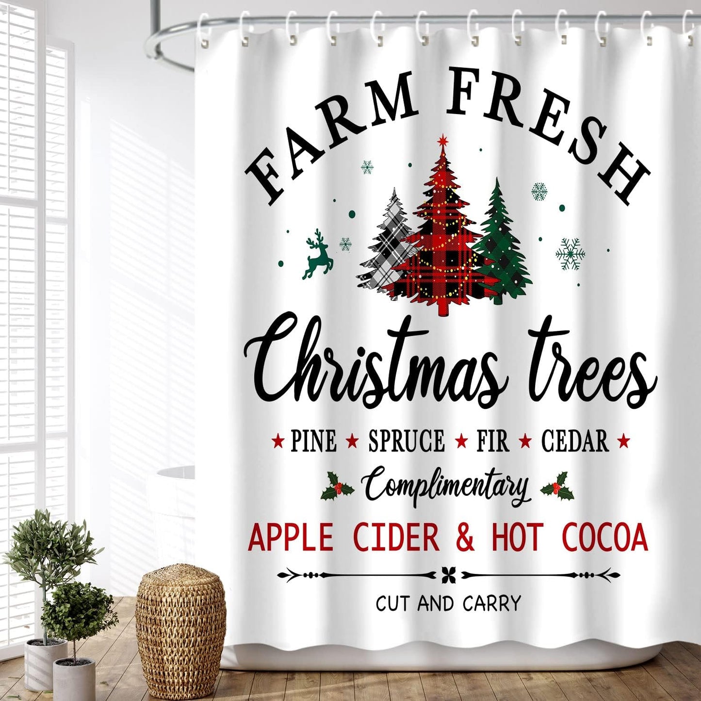 Merry Xmas Tree Bathroom Decor, 72''W X 72''H