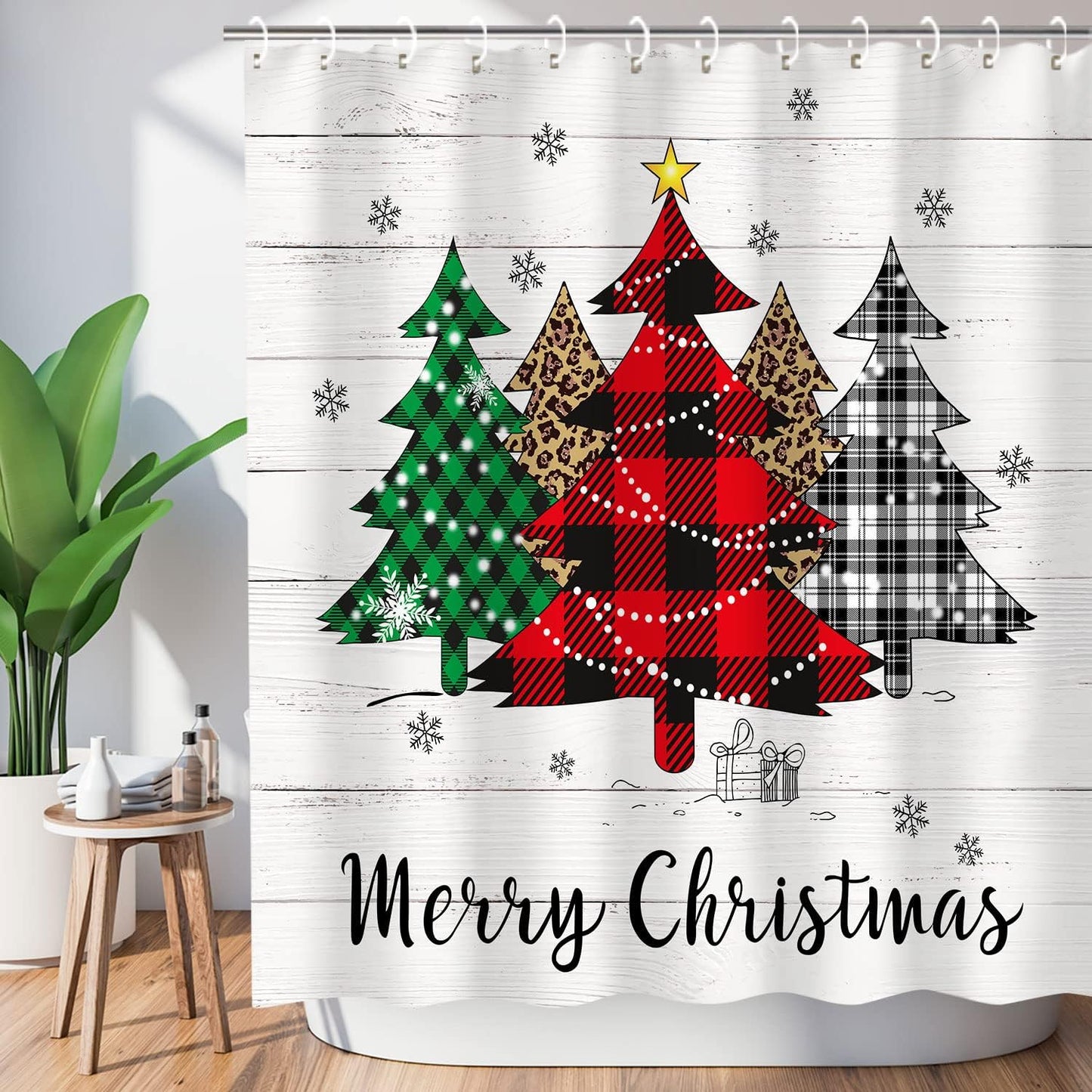 Merry Xmas Tree Bathroom Decor, 72''W X 72''H