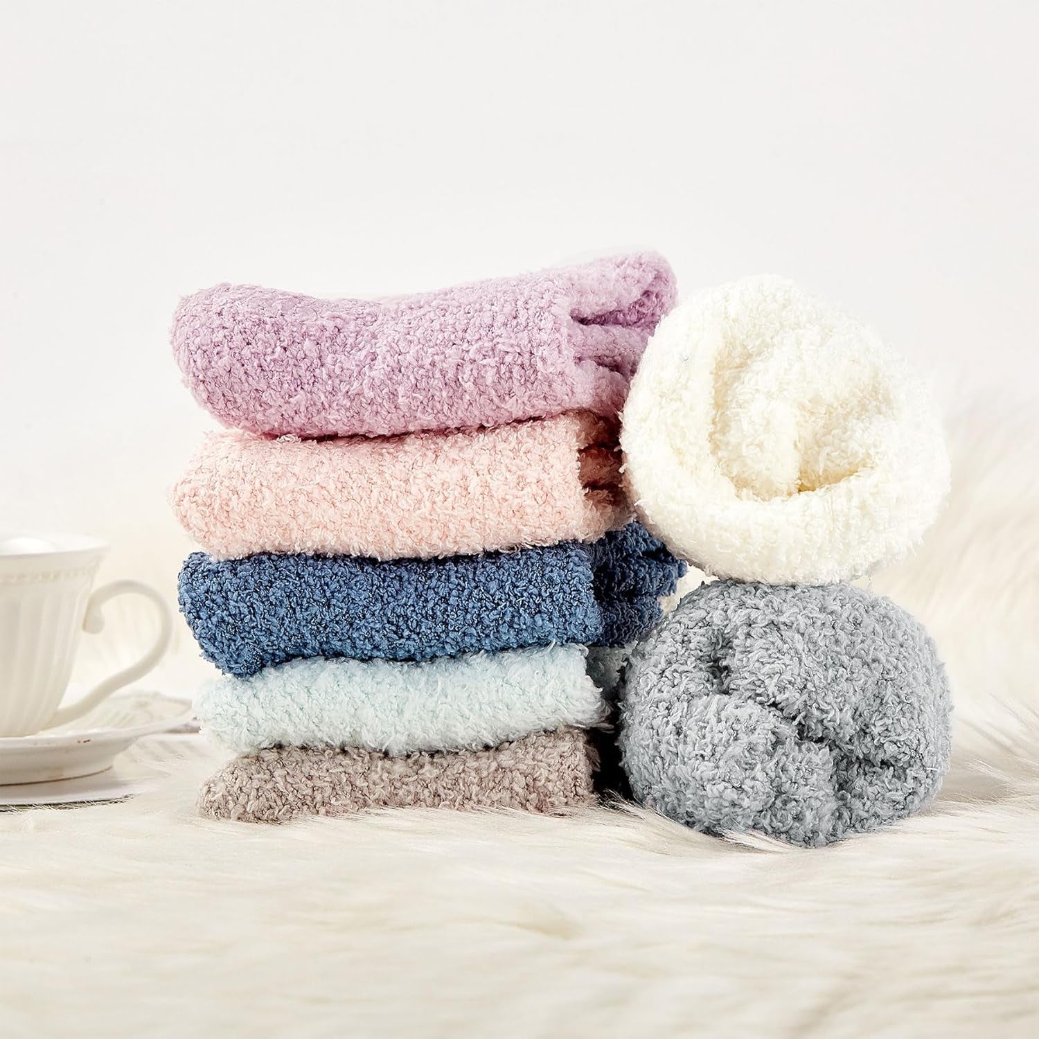 Zando Women'S Fuzzy Slipper Socks - Warm, Fluffy, Cozy Crew Socks for Winter